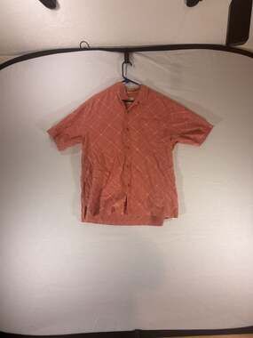 Tommy Bahama Original Fit Short Sleeve Dobby Plaid Camp Shirt, Size Large